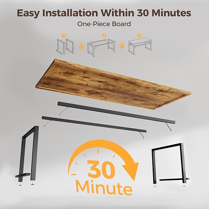 Mericonia 40 Inch Computer Desk, 1" Thick Modern Simple Study Writing Table, Heavy Duty Industrial Office Desk for Home Bedroom Workstation, Brown