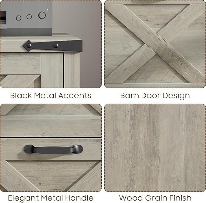 Vabches Vertical File Cabinet with 2 Drawers, Wooden Farmhouse Filing Cabinet for Letter/A4 Size Hanging Files, Under Desk Printer Stand with Storage for Home Office, Grey