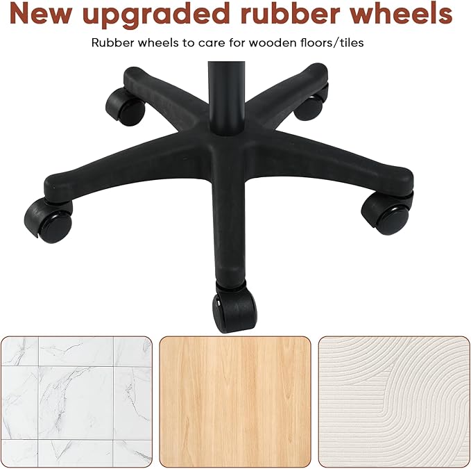 Height Adjustable Foot Stool,Large Seat Under Desk Footrest,Swivel Rolling Chair Sturdy Wheels,Ottoman Stool Simple Meeting Chair for Home Office,Creamywhite
