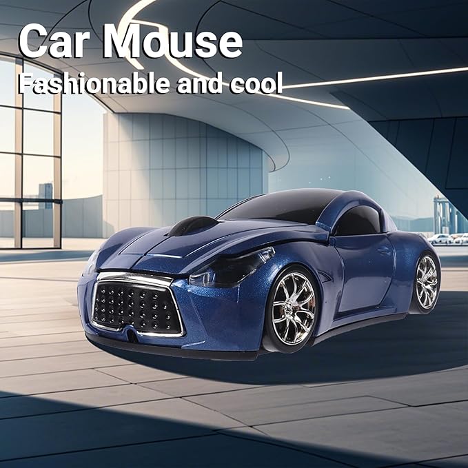 elec Space Wireless Mini Mouse with Case - Cute Sports Car Shape, Lightweight & Portable, 10m Range, Plug and Play (Pearl Blue)