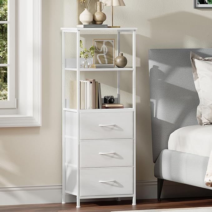 Somdot 5 Tier Bookshelf with Drawer, Tall Bookcase with Shelves, Bookshelf Desktop Organizer, Display Standing Shelf Units for Living Room, Bedroom, Study Room,White Leather