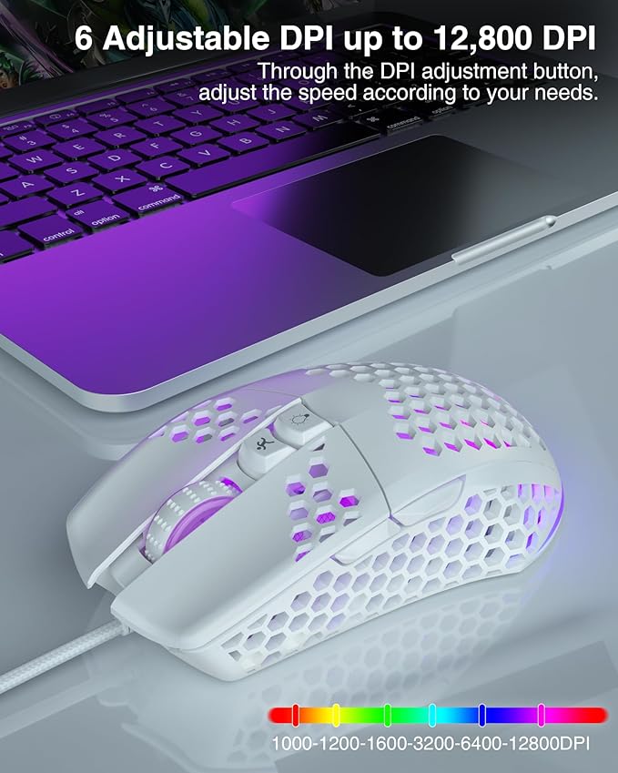 SOLAKAKA SM900 Gaming Mouse Wired with RGB,Adjustable 12800 DPI Wired Gaming Mouse with Side Buttons,Computer Mouse for Laptop/PC,White