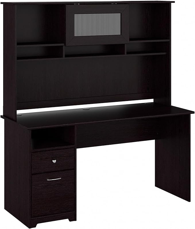 Bush Furniture Cabot 60W Single Pedestal Desk and Hutch, Modern Gray