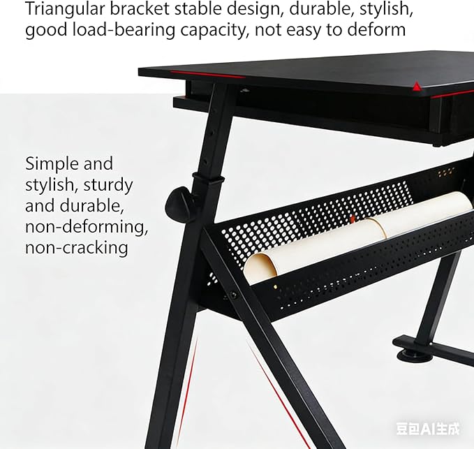 Drafting Table with Stool, Height Adjustable Drawing Table Art Table Painting Table Art Craft Desk with 0-75° Tilting Tabletop and Storage Drawers, Black
