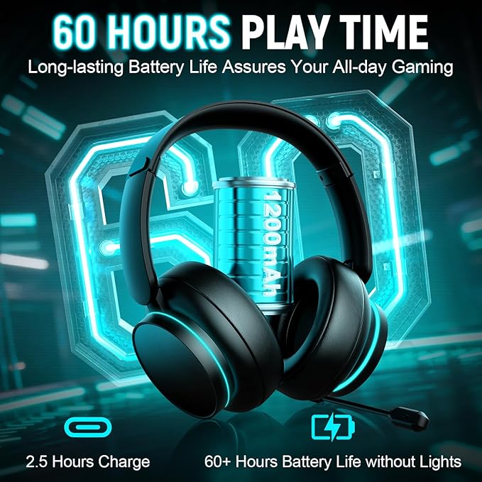 YPBDAN MD33 Wireless Gaming Headset for Xbox Series X|S, Xbox One, PS5, PC – 60H Playtime Bluetooth Headphones with Noise Canceling Mic, 3D Surround