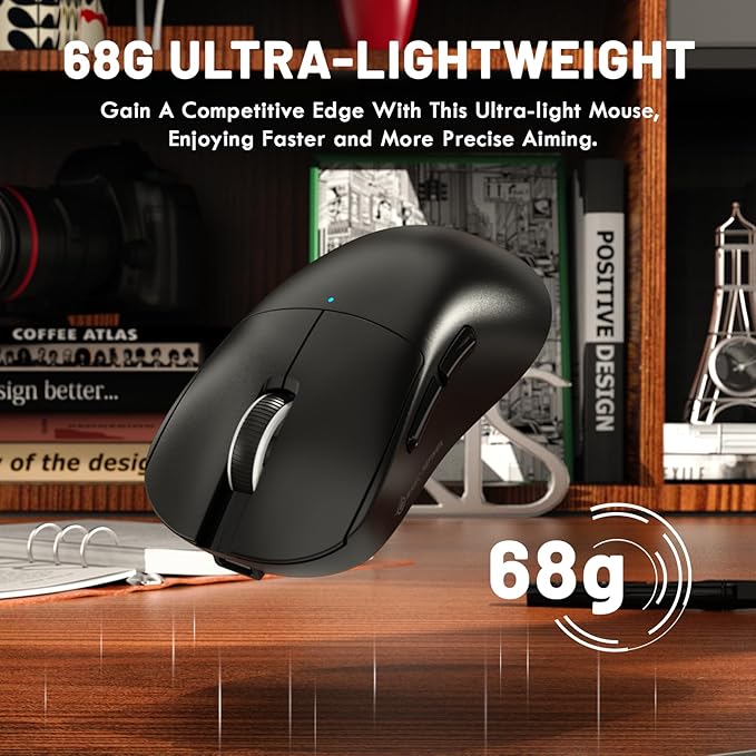 ZIYOU LANG×Magic-Refiner X2 Lightweight Wireless Gaming Mouse,Tri-Mode(2.4G/Wired/BT),24K DPI,PAW3311 Optical Sensor,1000Hz Polling Rate,500mAh,69g Ergonomic Mice for Medium-Large Hands-Black