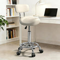 Saddle Stool with Back and Ring Pedal, Adjustable Hydraulic Rolling Chair with Wheels for Salon, Spa, Medical, Massage & Drafting Use White
