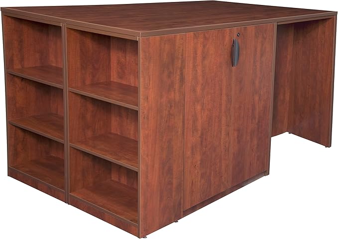 Regency Legacy Stand Up Desk/ 3 Storage Cabinet Quad with Bookcase End- Cherry