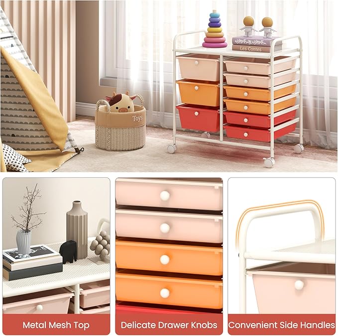 Moccha 9-Drawer Rolling Storage Cart - Under Desk Storage Drawers with wheels for Craft Art Supply Paper Salon, Scrapbook Paper Tools, Mobile Utility Cart for Classroom, Macaron