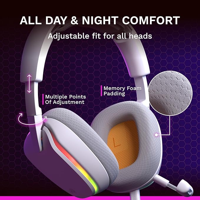 GLORIOUS GHS Eternal RGB - Stereo RGB Gaming Headset for PC, PS5, PS4, Switch - Custom Tuned Angled Drivers, Adjustable Crystal Clear Detachable Mic, USB-C - Durable, All Day/Night Comfort - White
