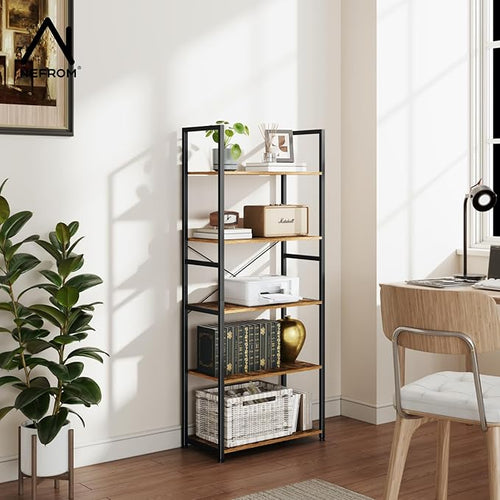 Book Shelf, Adjustable 5-Tier Tall Bookshelf, Wooden Bookcase Shelves for Bedroom, Living Room, Display Shelf for Home, Office, Kitchen, Standing Shelving Unit Storage Organizer BC-BR-5