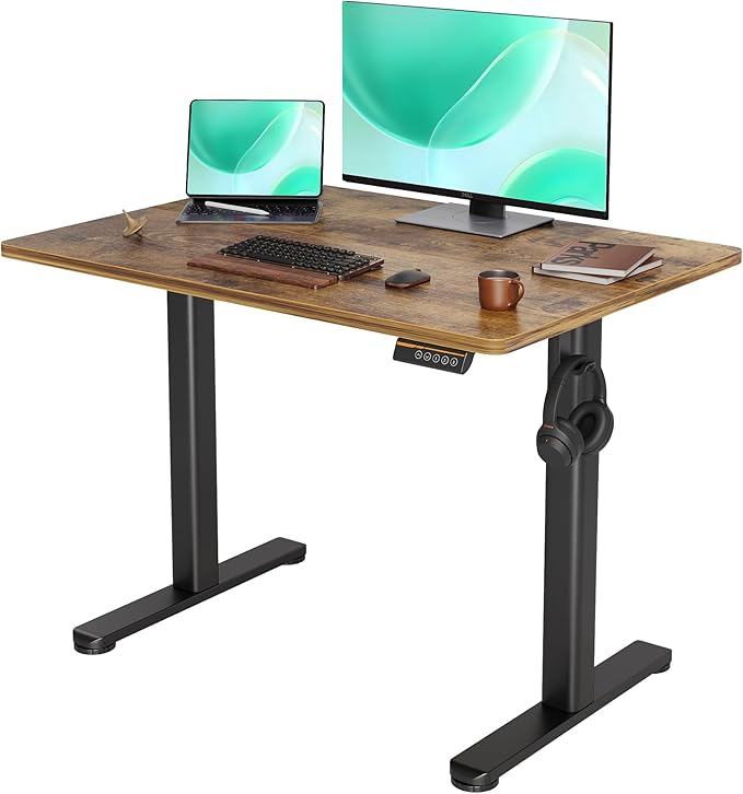 YDN Glass Standing Desk, 40x24 Inch White Standing Desk Adjustable Height Electric Stand Up Quick Install for Computer Desks, Rustic Brown