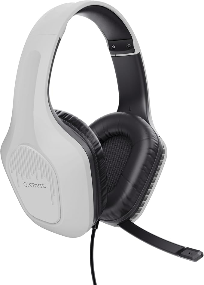 Trust Gaming GXT 415W Zirox Lightweight Gaming Headset with 50mm Drivers for PC, Xbox, PS4, PS5, Switch, Mobile, 3.5 mm Jack, 2m Cable, Foldaway Microphone, Over-Ear Wired Headphones - White