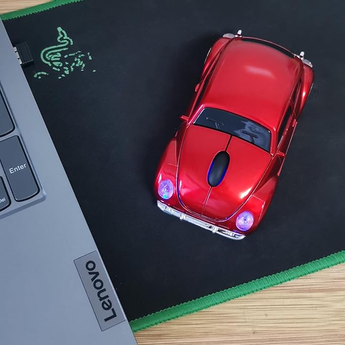 Car Mouse for Computer, Cool and Cute Car-Shaped Mouse, Wireless 2.4Ghz Optical Mice for Laptop PC Mac (Red)
