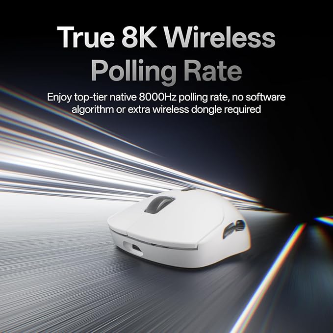 Rapoo VT2 Wireless Gaming Mouse, True 8K Wireless Polling Rate, 53g Lightweight, Up to 750 Hr Battery, Nordic nRF54L15 MCU, 100-Million Mechanical Switch, 10 Programmable Buttons, Macro Enabled