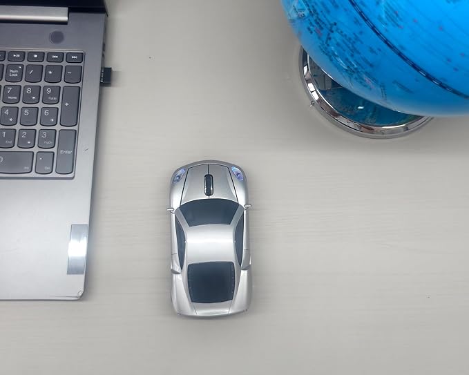 Wireless Sports Car Mouse, Cute & Cool Mice for Computer PC Laptop MAC (Silver)