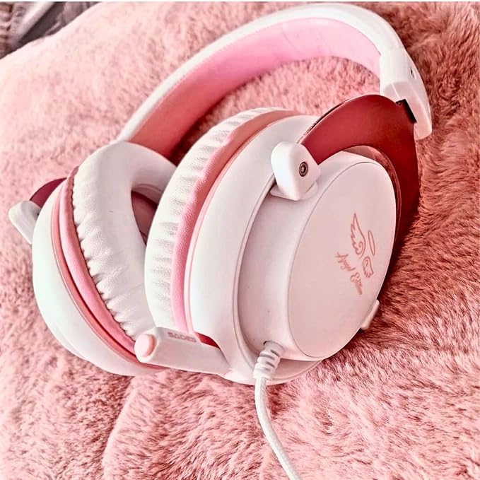SADES MPOWER Stereo Gaming Headset for PS4, PC, Mobile, Noise Cancelling Over Ear Headphones with Retractable and Flexible Mic & Soft Memory Earmuffs for Laptop Nintendo Switch Games-Angel Edition