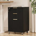 INNOD 3 Drawer Fluted Mobile File Cabinet with Lock, Rolling File Cabinet, Under Desk Wooden Filing Cabinets for Home Office (Black)