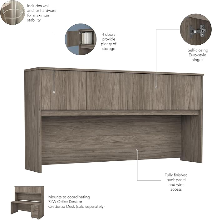 Bush Business Furniture Studio C L Shaped Desk with Hutch, Mobile File Cabinet and Return, 72W x 30D, Modern Hickory