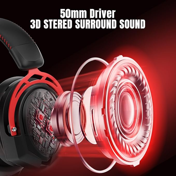 K98 Wired Gaming Headset, Durable Aluminum Frame Gaming Headset with Memory Earmuffs, 50mm Dynamic Drivers Stereo Surround Sound, Over Ear Headset for PC, PS4, PS5, Switch, Xbox One, Mac (Black)