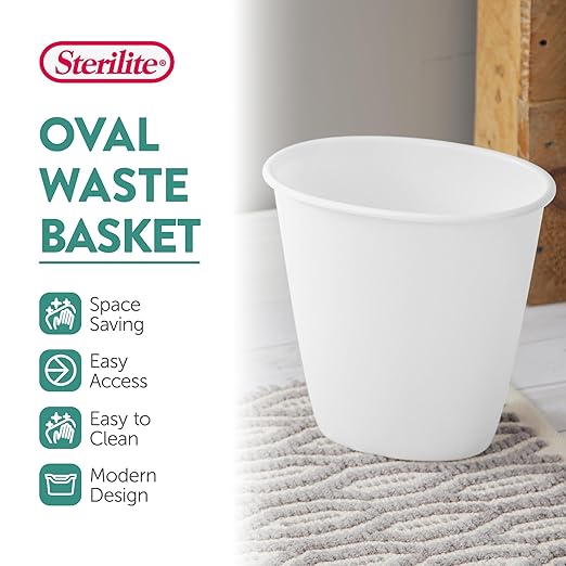 Sterilite 1.5 Gallon Oval Vanity Wastebasket, Small, Open Top Trash Can for the Bathroom, Bedroom, Dorm Room or Office, Plastic, White, 12-Pack