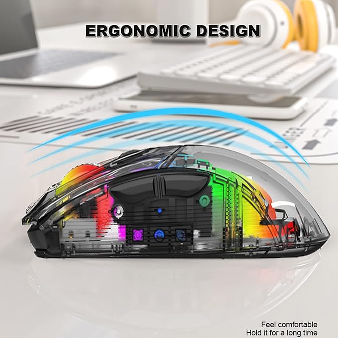 Bluetooth Wireless Mouse, Transparent RGB Mechanical Dual Mode Gaming Mouse, A Must-Have Cool USB Computer Mouse for Gaming and Esports