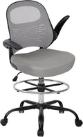 HYLONE Tall Drafting Chair Standing Desk Chair with Flip-Up Armrests, Adjustable Height Ergonomic Office Chair with Footrest Ring - High Stool Chair for Standing Desk（Grey）