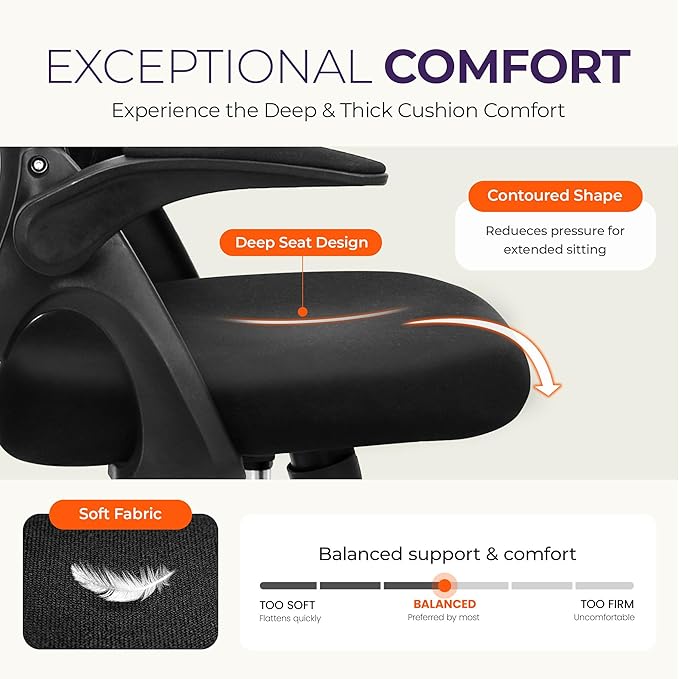 NEO CHAIR Office Desk Gaming Ergonomic Computer Chair with Lumbar Back Support Adjustable Height Swivel Rolling Wheels Flip-up Arms Mesh Chair for Home Vanity (Black)