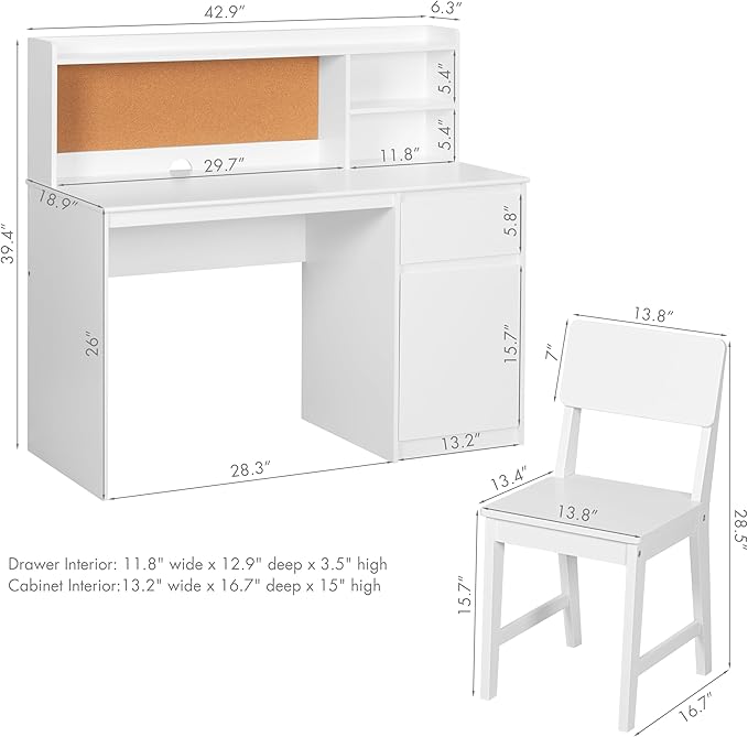 UTEX Kids Study Desk with Chair, Kids Desk and Chair Sets with Hutch for 5-12, Wooden Children Study Table, Student Writing Table Computer Workstation