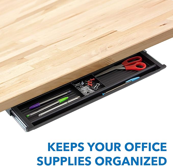 Mount-It! Under Desk Pencil Drawer | 21.25” W, Ball Bearing Slide-Out Organizer for Office Supplies, Paper & Pencils | Fits Desks Over 1” Thick, Adjustable Extension 16.25”–28”