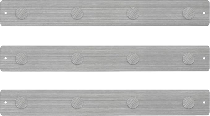 Three by Three Magnetic Strip Bulletin Board Long Wide – 24" x 3" Metal Organizer with Strong Magnets & Wall-Mounting Hardware for Home, Office, or Dorm (3 Pack) Stainless