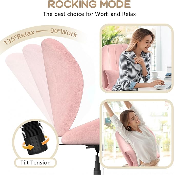 ZZW Criss Cross Chair with Wheels, Wide Cross Legged Office Chair Armless Comfy Desk Chair with Tall Back Vanity Chairs with Stress Relief Curved Design Seat for Bedroom & Office & Home Pink