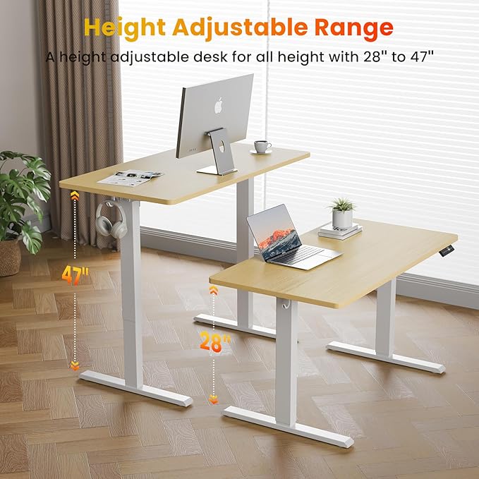 WALKINGDESK 40x24 Inches Height Adjustable Electric Standing Desk with 2 Hooks for Home Office, Ergonomic Sit Stand up Desk with Splice Board, Oak