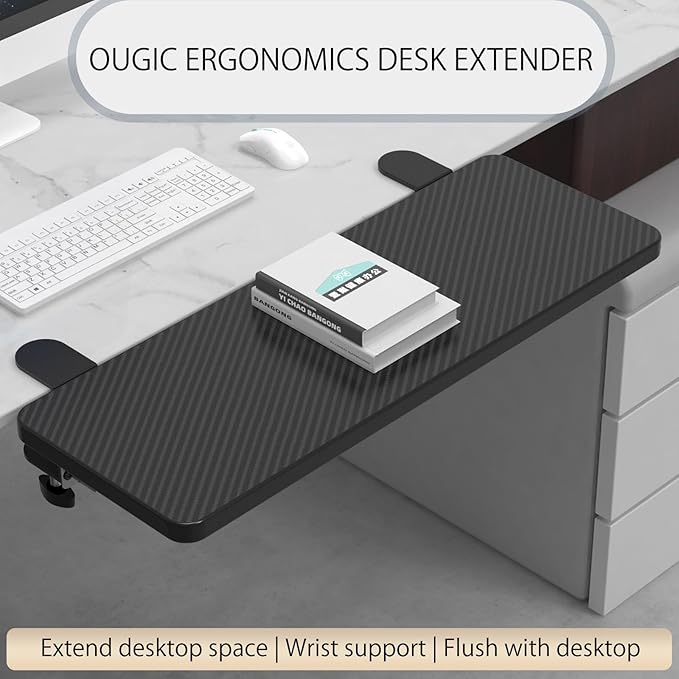 OUGIC Ergonomic Desk Extension Tray, 64x24cm, Clamp Without Punch, Keyboard Drawer Tray, Computer Armrest Table Stand