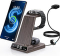 Wireless Charger for Samsung Charging Station with Clock for Samsung Galaxy S25 Ultra/S24 Ultra/Z Flip 7/Fold 6/Galaxy Bud, 3 in 1 Charger Station Watch Charger for Galaxy Watch 8/7/6/5Pro(Wood Grain)