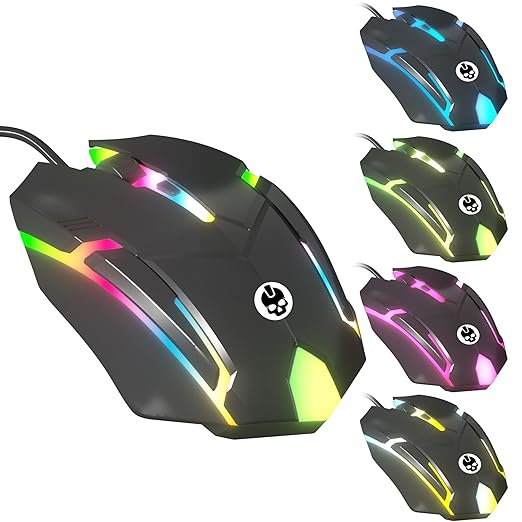 GAME PUNK Phantazma Wired Gaming Mouse with RGB LED Lights, Ergonomic USB Computer Mouse for PC Laptop Windows Mac Linux PS4 PS5 Xbox, High-Precision Optical Sensor Up to 1,500 DPI