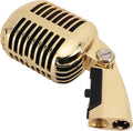 Classic Retro Microphone, Vintage Dynamic Microphone, Zinc Alloy Self Tensioning Rotating Rack, Unidirectional Cardioid Mic, Universal Stand Compatible (Golden)