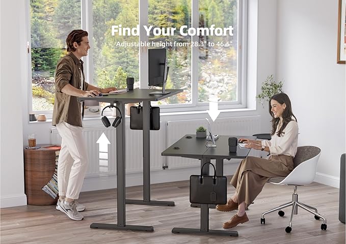 YDN Electric Standing Desk Adjustable Height, 32 x 19 Inches Stand up Desk with Cable Management, Home Office Desks with Splice Board & Black Frame, Black Top
