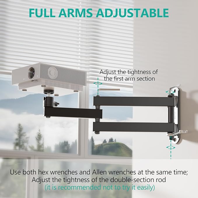 WALI Mini Foldable Projector Wall Mount with 360° Rotating Gimbal, Fully Adjustable Wall/Ceiling Mount Bracket for 1/4" M4 M6 Screw Projectors, Small Projector Holder up to 4.4lbs (1330LM-PM), Black