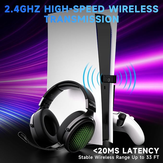2.4GHz Wireless Gaming Headset for PS5/PS4/PC/Switch - Bluetooth 5.3 Headphones with 7.1 Surround Sound, Noise-Canceling Mic, 30+Hr Battery & Support Playing While Charging - Black