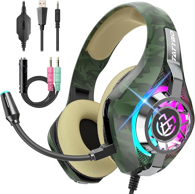 Gaming Headset for PC, Ps5, Switch, Mobile, Gaming Headphones for Nintendo with Noise Canceling Mic, Deep Bass Stereo Sound
