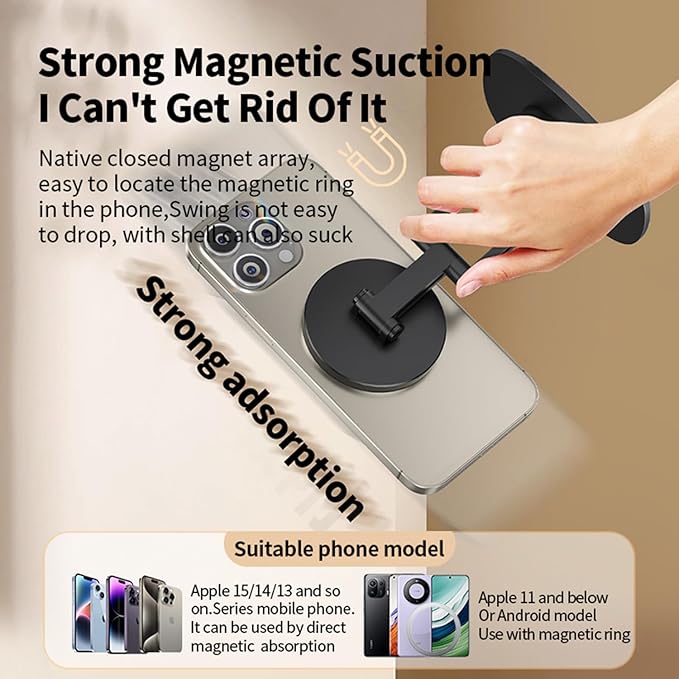 Magnetic Phone Stand for Desk 360 Rotating Adjustable Foldable Aluminum for MagSafe Cell Phone Stand Holder with Non-Slip Base Desk Stand for iPhone 17 16 Pro Max/15/14/13/12 Plus Air (Black)
