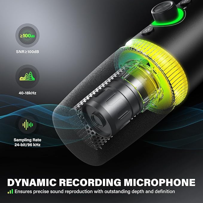 XLR & USB-C Dynamic Microphone for Podcast Recording, 96kHz/24-bit Studio Grade Gaming Mic for PC, Streaming, YouTube & Singing, Professional Vocal Microphone
