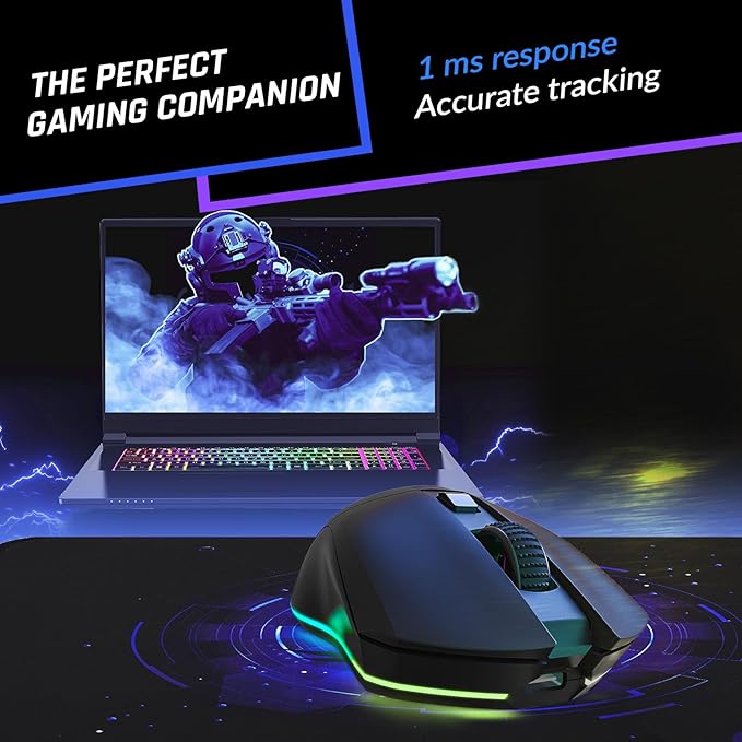 KLIM Blaze Pro Rechargeable Wireless Gaming Mouse with Charging Dock RGB & LCD Display - New Version - High-Precision Sensor and Long-Lasting Battery - Up to 6000 DPI - Great PC Gaming Mouse Wireless