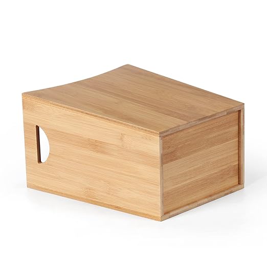MOOACE Small Trash Can, Bamboo Bathroom Trash Can, Office Waste Basket, Rectangular Garbage Can with Handle, Decorative Natural Trash Recycling Bin for Bedroom Living Room Kitchen 2 Gallon