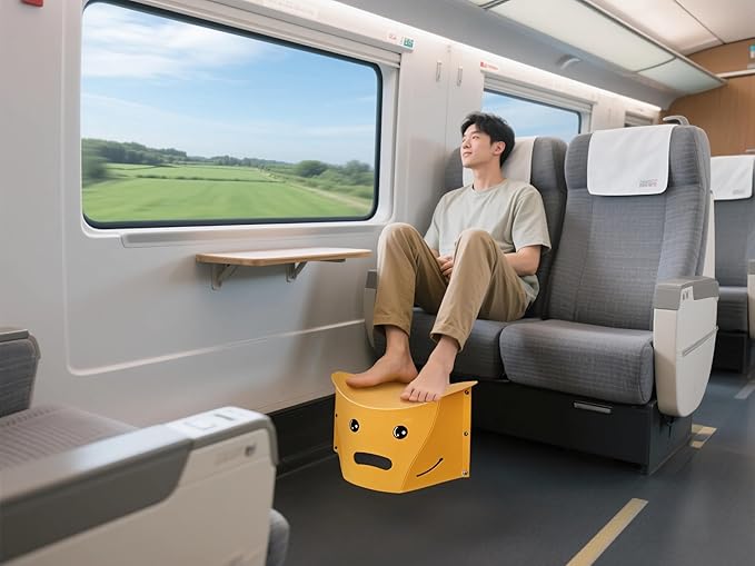 Foldable footrest for Desk and Travel - Foot Stool for Under Office Desk or Airplane Foot Rest for air Travel Comfort (Yellow)