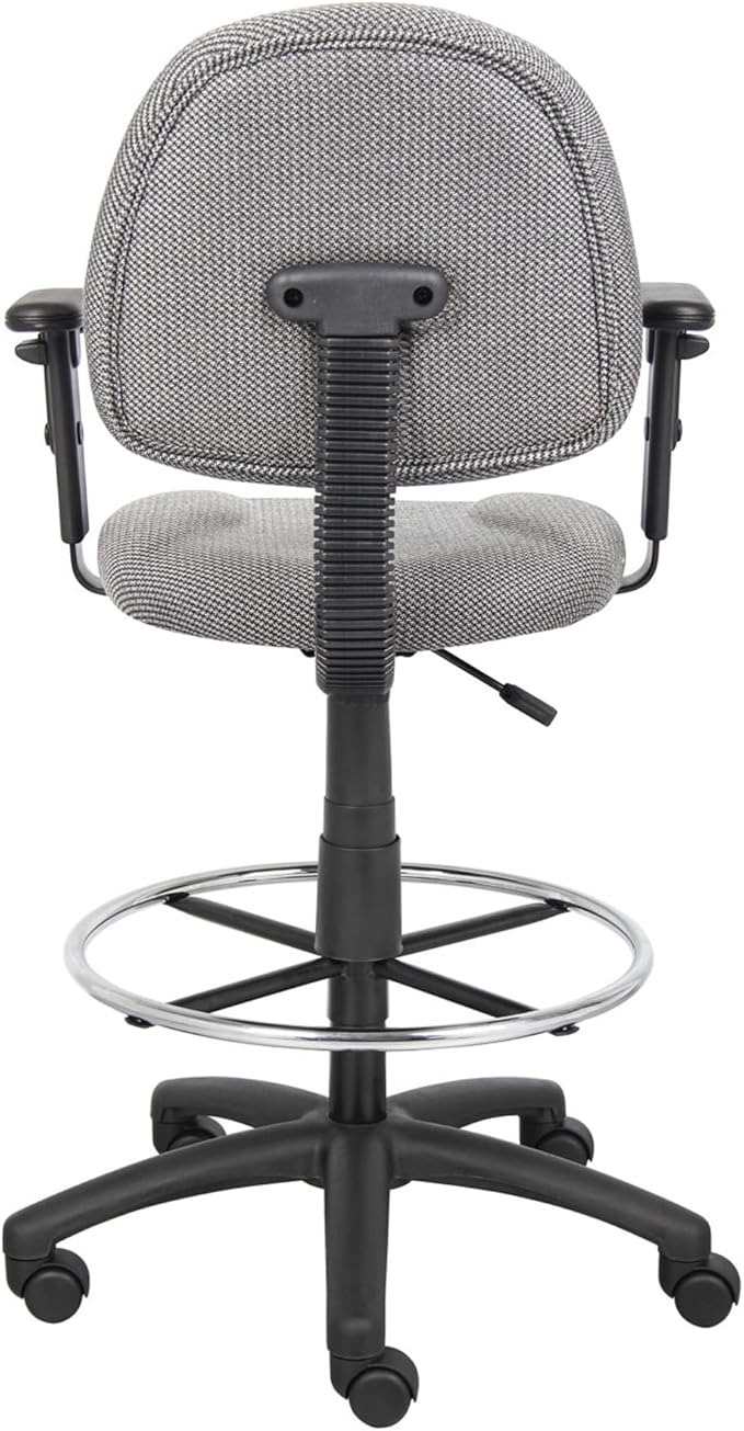 Benzara Jea Drafting Stool Chair, Adjustable, Gray Tweed, Round Footring