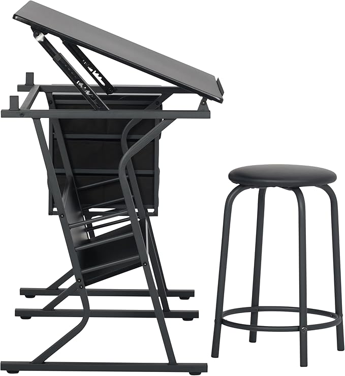 2 Piece Eclipse Ultra Center/Drawing Table with Stool, Angle Adjustable Top, Storage Shelves, and Drawers