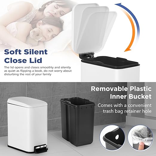 Bigacc 1.3 Gallon Kitchen Trash Can, Stainless Steel Small Trash Can & Mini Garbage Can with Removable Plastic Inner Bucket Lid, Foot Pedal, Waste Bin for Bathroom,(2 Set)