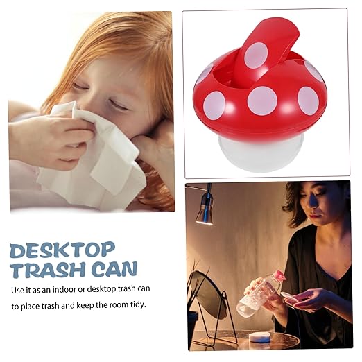 PRETYZOOM Slim Trash Can Lid Desktop Recycle Bin Countertop for Office Home Kitchen Cute Mushroom Shape Trash Can